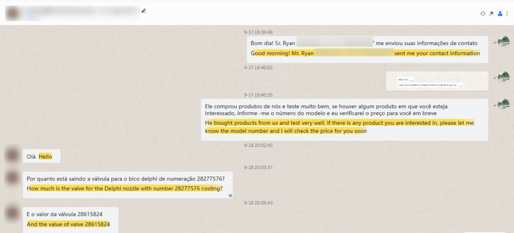 Customer initial inquiry about Delphi HR Valves 28277576 / Consulta inicial do cliente sobre Delphi HR Válvulas 28277576