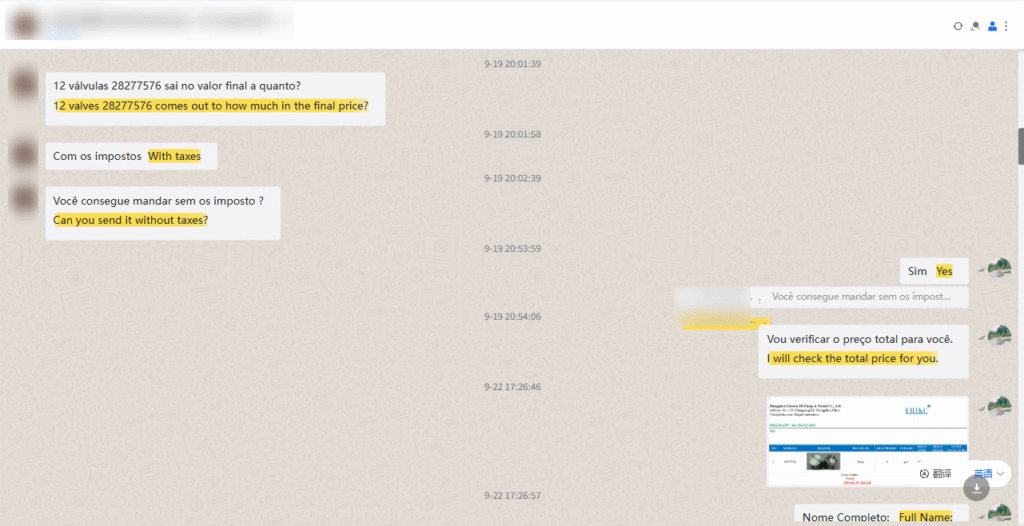 Customer asking about buying only the valve / Cliente perguntando sobre compra apenas da válvula